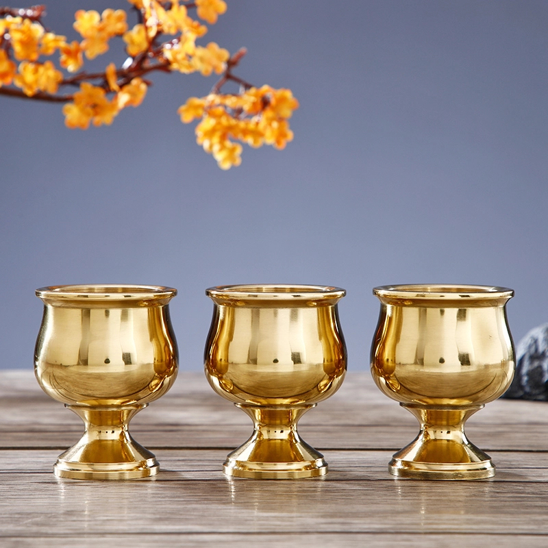 圆通黄铜高档光身水杯创意茶杯酒杯中式酒具酒器摆件家用室内金色