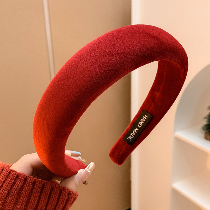 高颅顶红色丝绒发箍女秋冬网红新款宽边气质复古头箍发饰头饰女YW