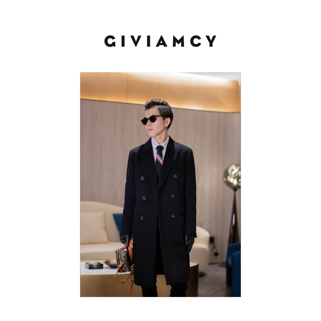 秋冬羊绒中长款大衣双排扣商务休闲时尚男士羊绒毛呢戗驳领设计师