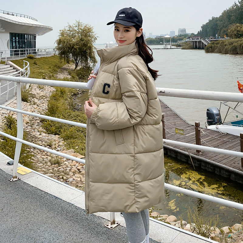 波司澄黑色羽绒棉服女中长款过膝冬季新款韩版大码加厚显瘦面包服