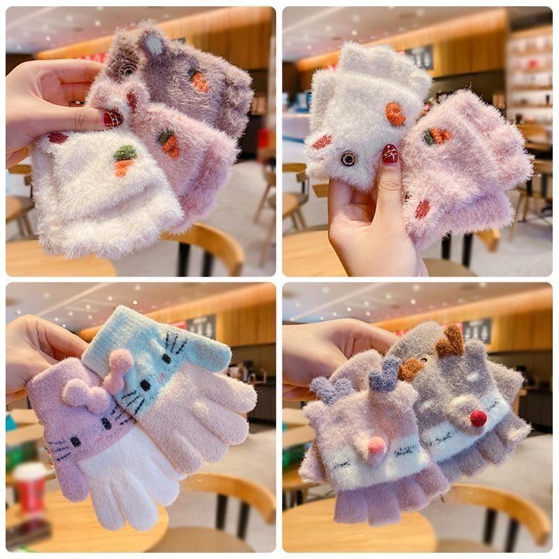 写字手套儿童手套3到6到12岁冬季加绒保暖防寒冬天女可爱半指学生