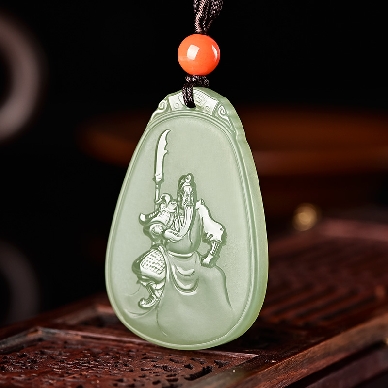 天然新疆和田玉关公玉吊坠霸气男士款玉佩武财神玉石挂件项链玉牌