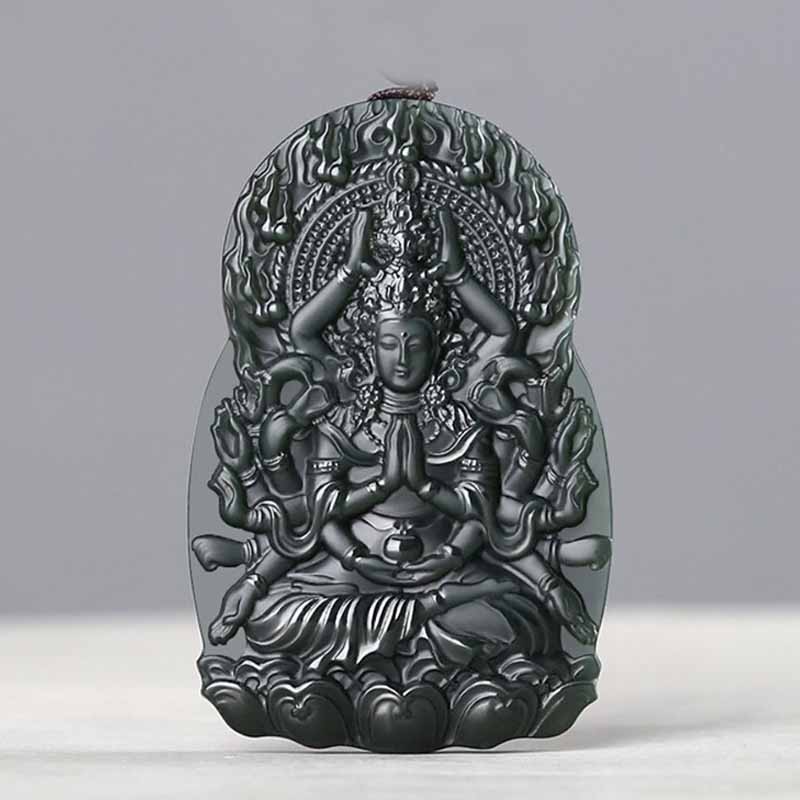 新疆和田玉青玉千手观音吊坠男款玉吊坠男士玉器珠宝玉石玉挂件