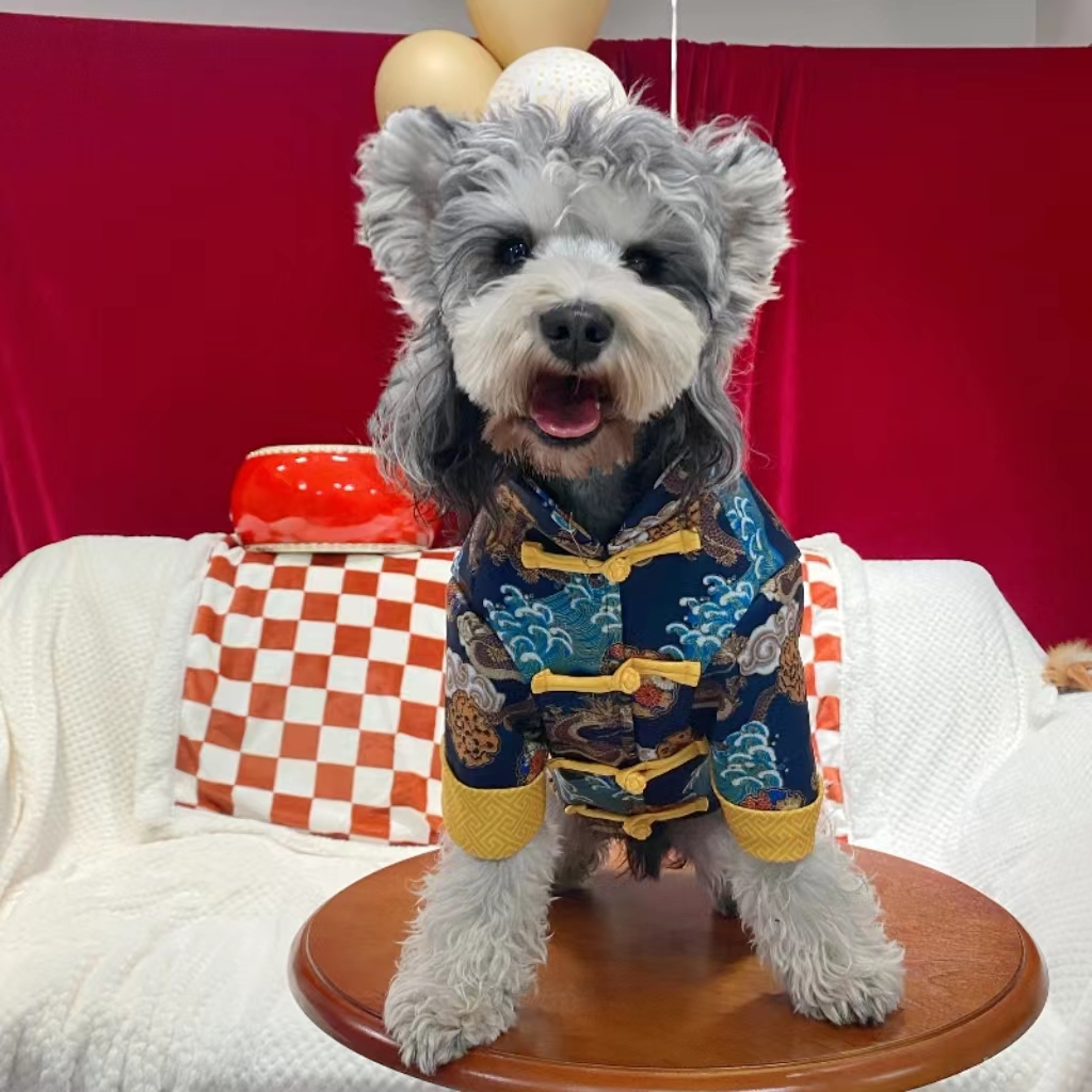 宠物过年喜庆加绒棉衣复古雪纳瑞战袍加厚保暖金毛拉布拉多棉袄