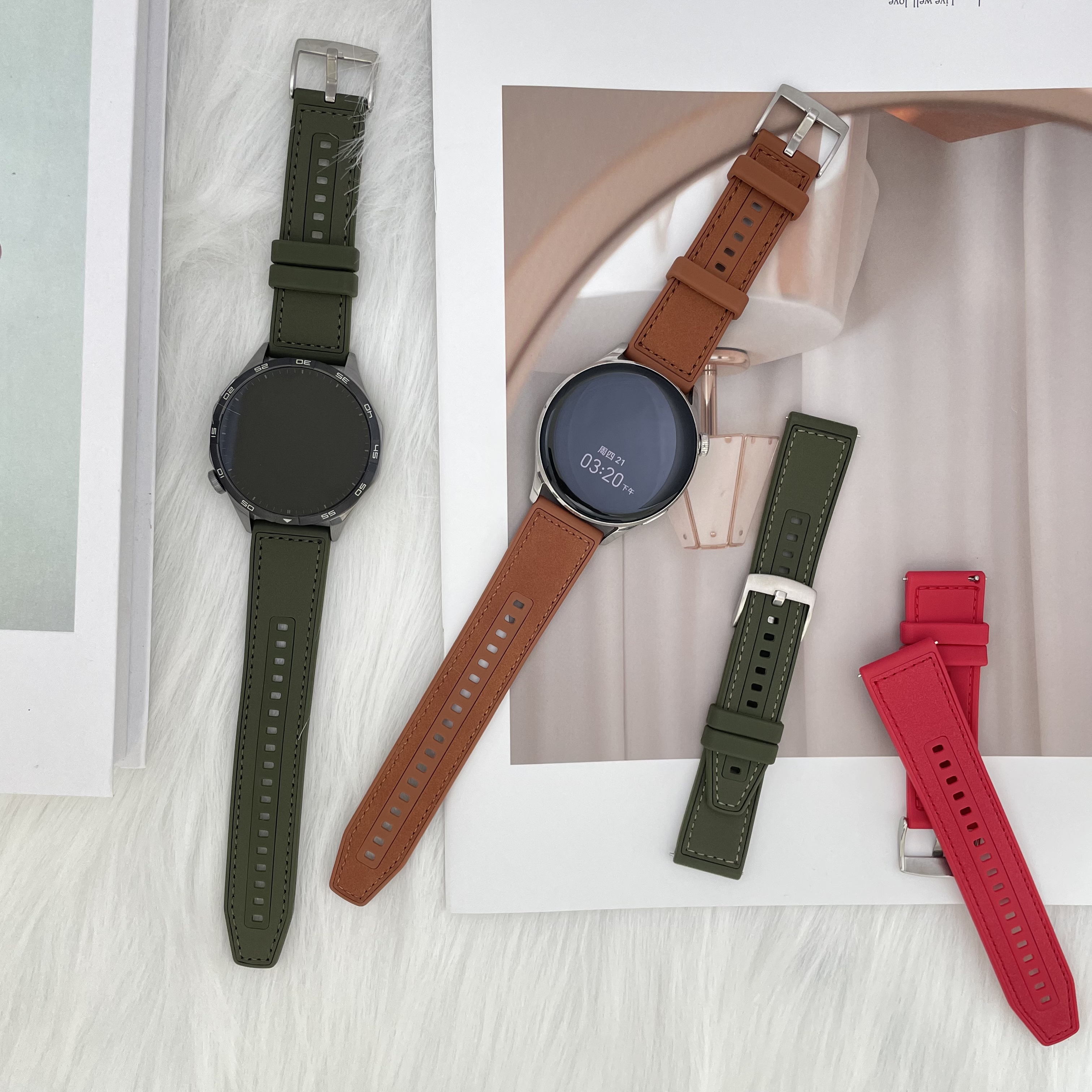 适用于华为手表GT4/3/watch4全新硅胶珊瑚绒三星扣型号荣耀Watch4