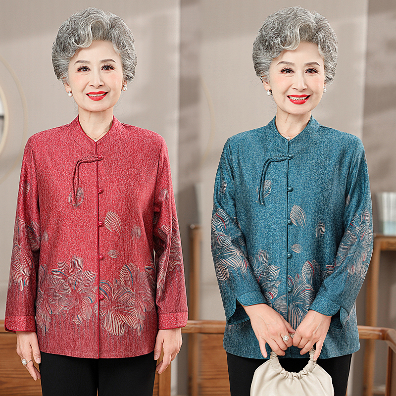 奶奶装新品秋装薄外套时尚中老年人秋季女厚衬衣老太太新中式衣服