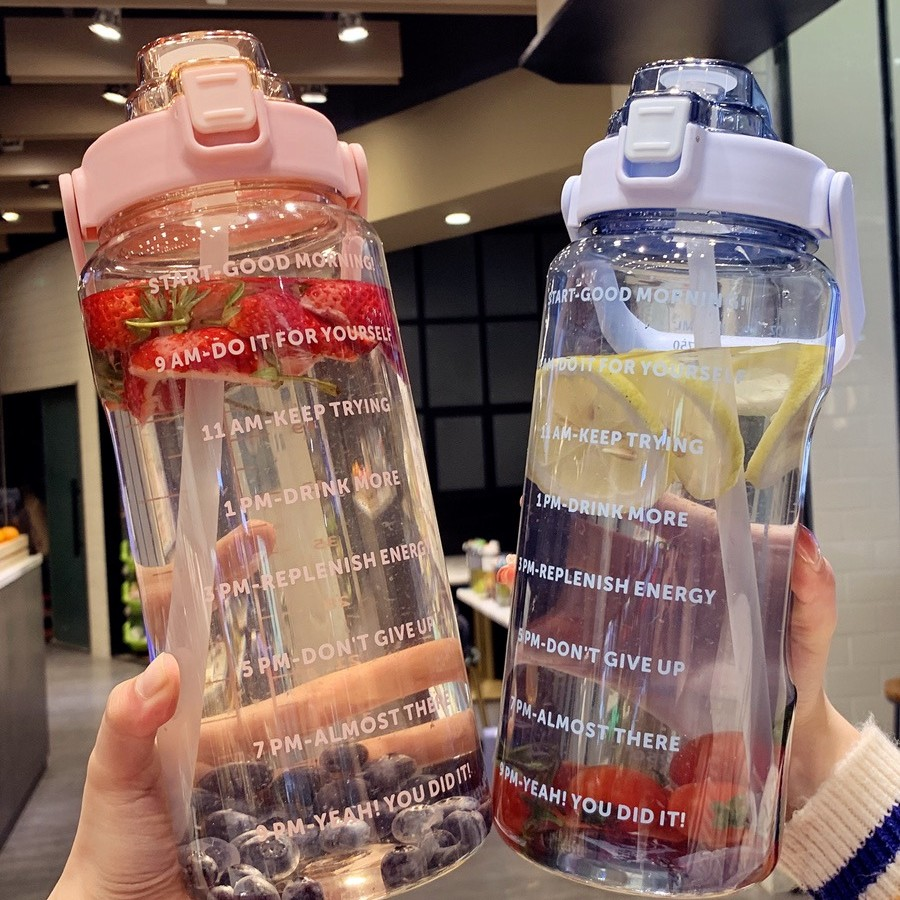 【2000ML】大容量喝水吸管杯便捷刻度杯自行车水壶手提便携补