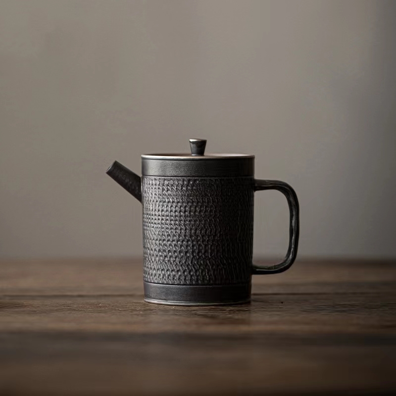 【黑武士】墨黑直壁壶.1914.柴窑鎏银壶中式复古高端茶壶泡茶器陶瓷