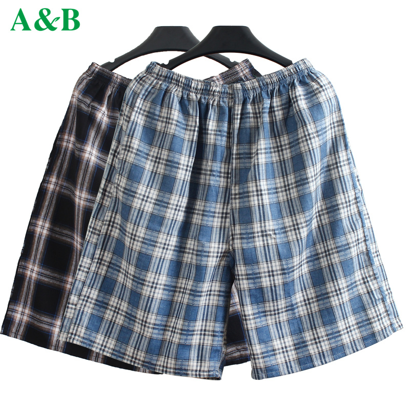 ab男士短裤爸爸沙滩裤中老年人高腰宽松大码纯棉五分裤全棉休闲裤