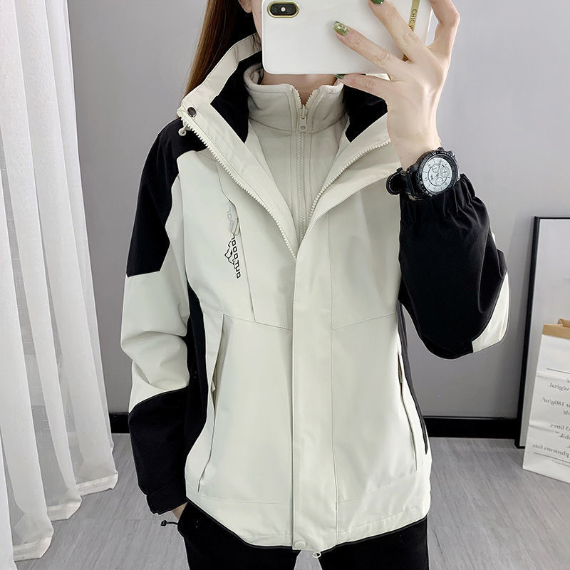 秋冬季户外冲锋衣女可拆卸两件套三合一潮牌防水加绒加厚工作服男