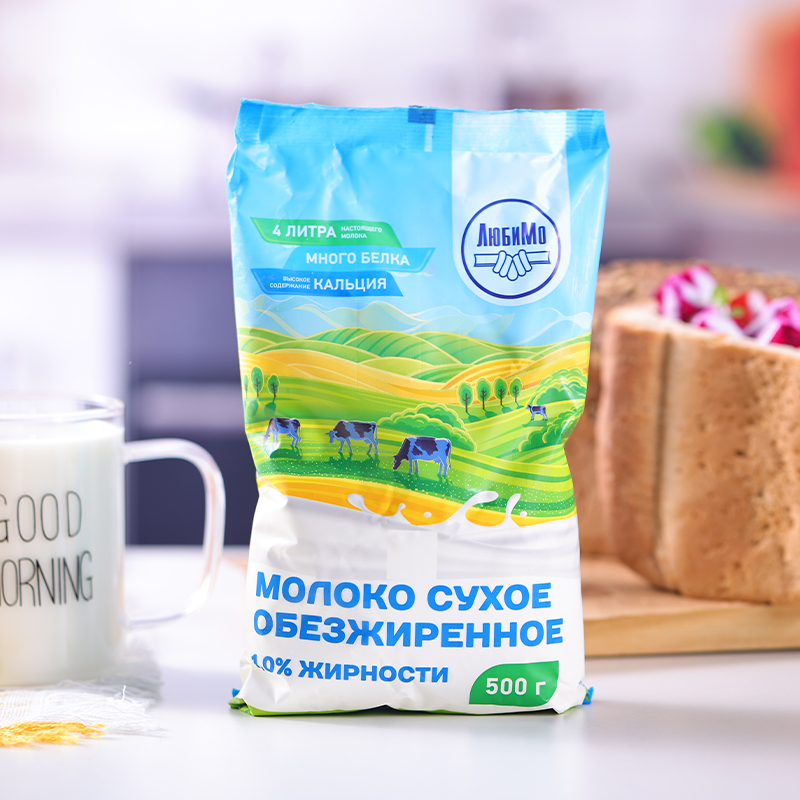 俄罗斯原装进口柳宾斯基脱脂奶粉500g袋装成人高钙乳粉