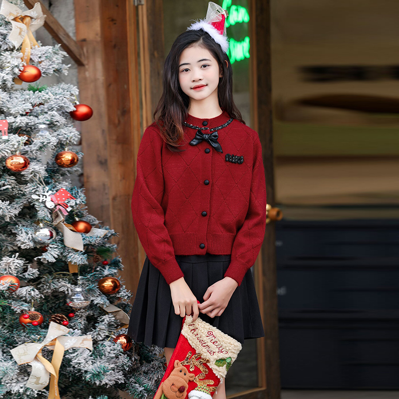 女童连衣裙秋冬款2024新款儿童公主裙冬中大童套装裙子冬装23988