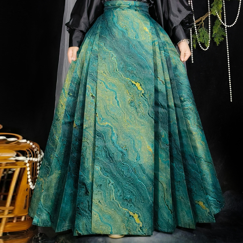 【臻臻】【金沙之恋】大码汉服马面裙新品绿色新中式古风重工织金妆花