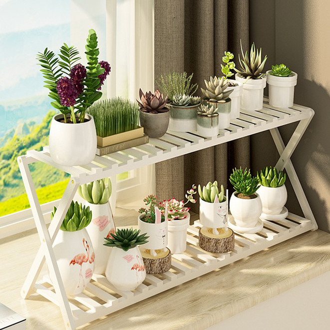 网红实木花架2022新款阳台双层木制放花的置物架多肉肉植物架专用
