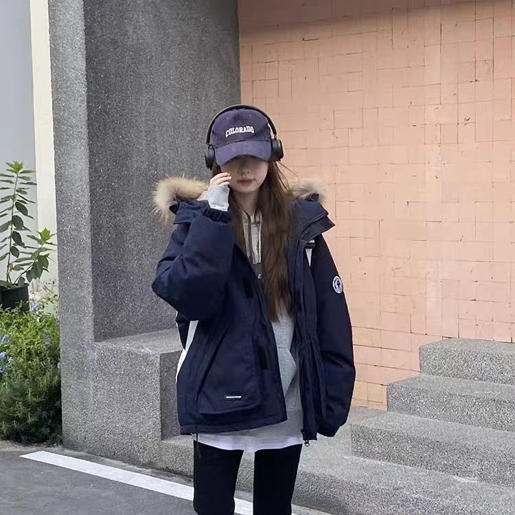 反季清仓藏蓝色工装羽绒服派克服白鸭绒女冬2023新款小个子连帽WW