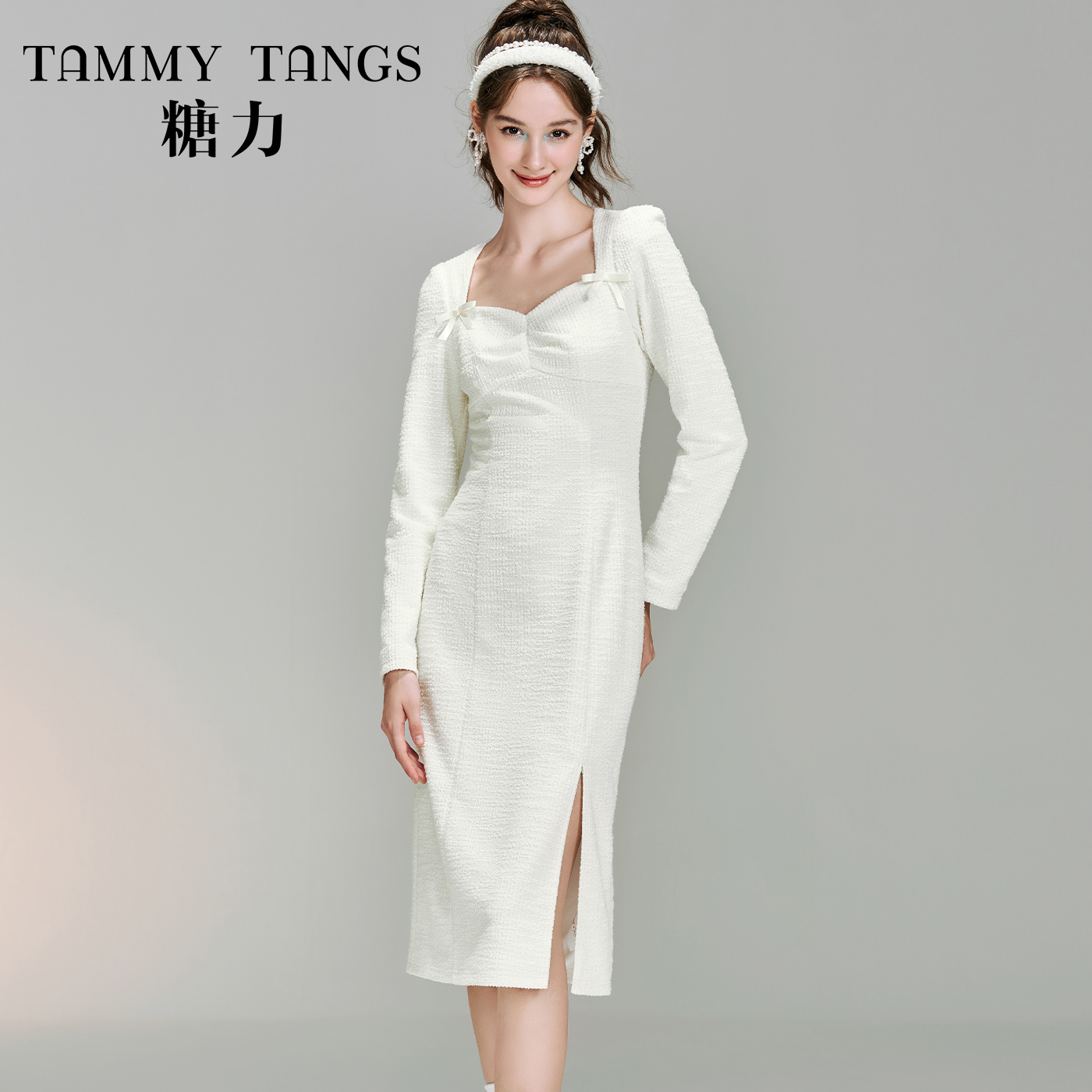【千金专属】糖力法式中长款肌理针织连衣裙TWEDQ47450