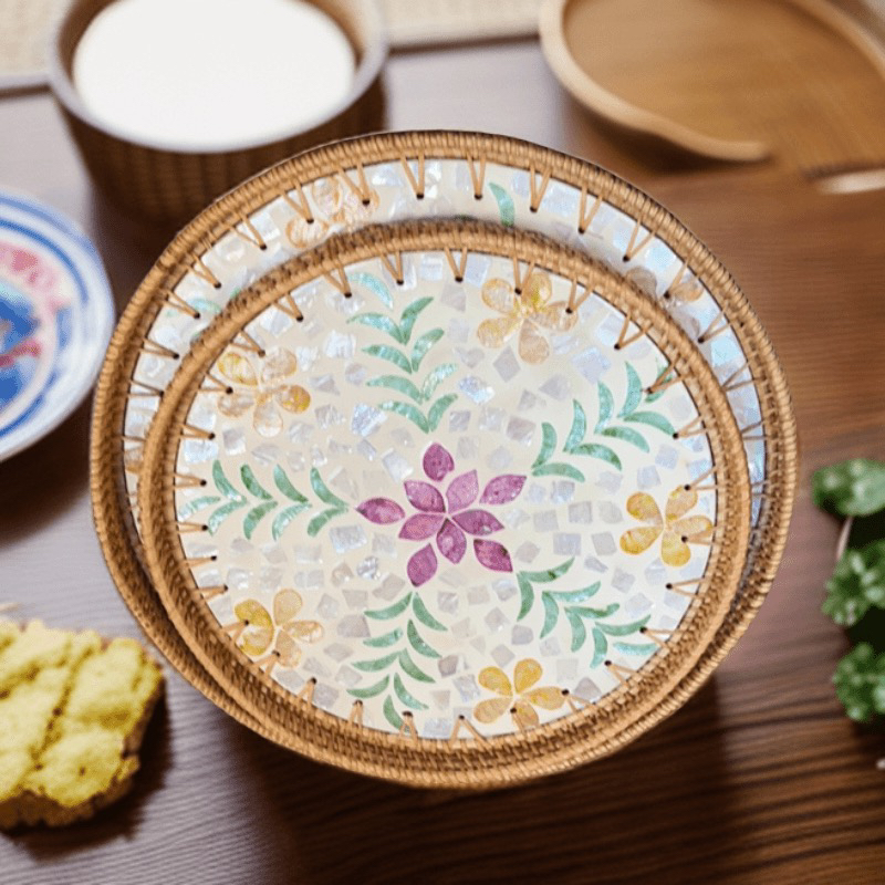 越南藤编水果篮手工编织日式面包篮馒头筐客厅家用收纳筐贝壳托盘