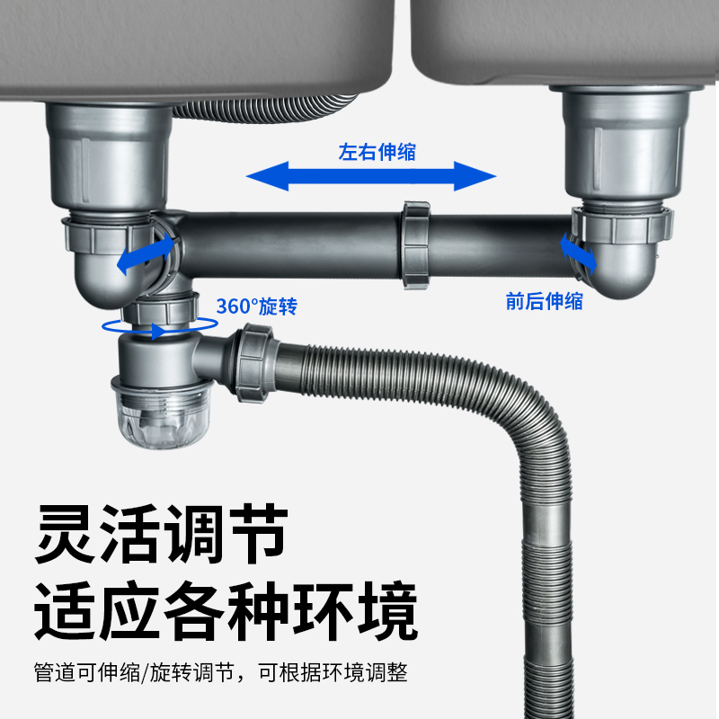 LEEN/勒恩厨房水槽洗菜盆不锈钢套装省空间下水管道排水管洗碗槽