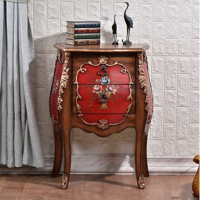 美式彩绘柜/浮力沙发角几边柜 沙发边桌花几卧室床头柜rs15