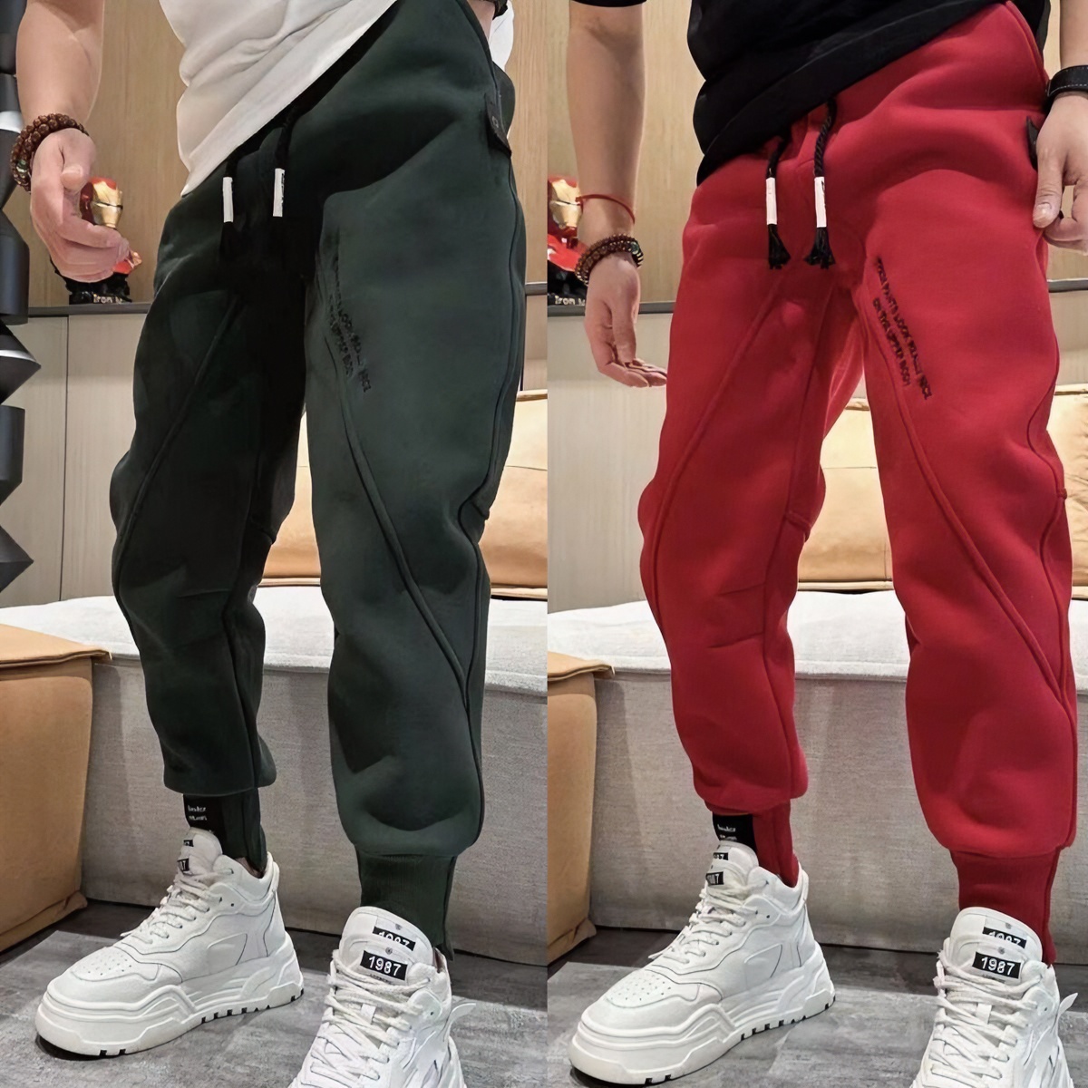 【新年款】冬季新款布标刺绣时尚休闲裤舒适百搭束脚裤男士舒适卫裤