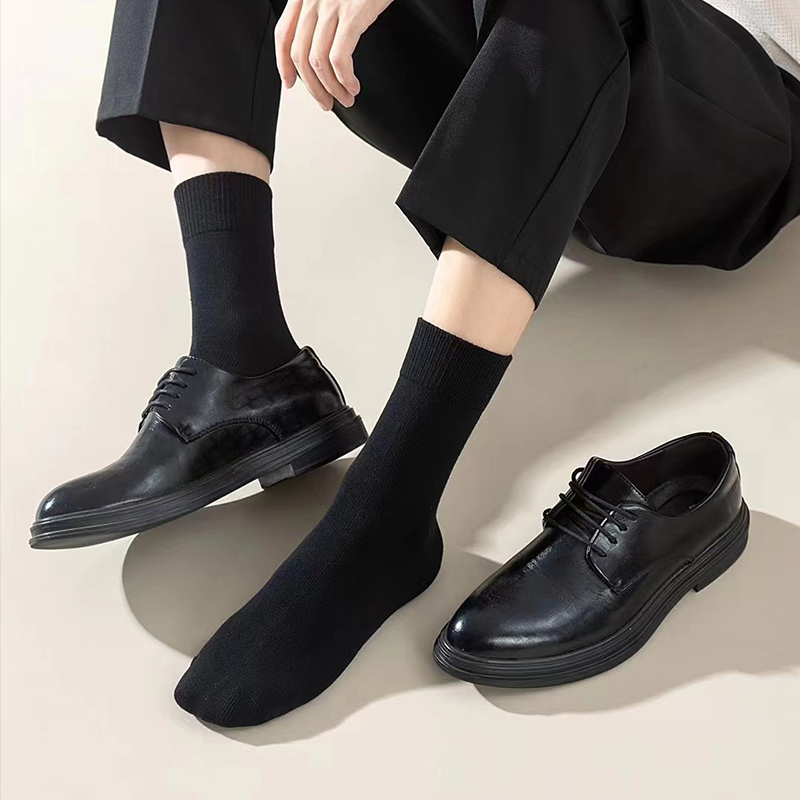 男士商务中筒袜羊毛汉麻纯色休闲风秋冬季保暖男生长袜2024秋冬