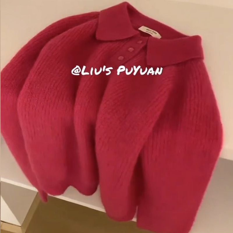 童装潮款Y女童树莓粉毛衣新款秋冬季童装上衣儿童洋气秋冬装Polo