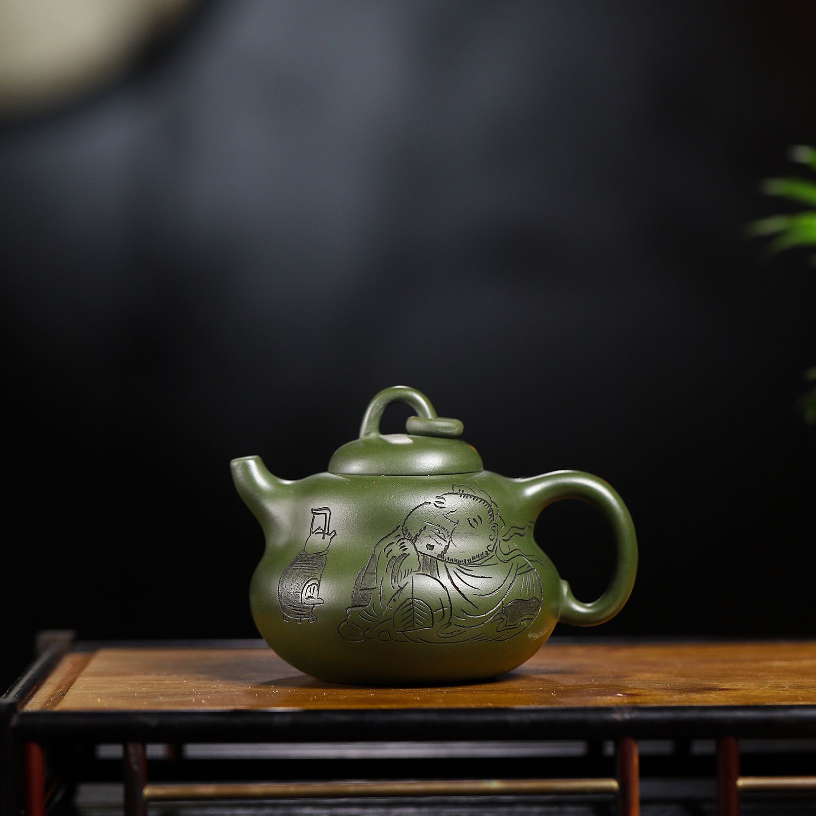 宜兴原矿墨绿泥 福禄寿 容量约180毫升 手工制紫砂壶 精美 不挑茶