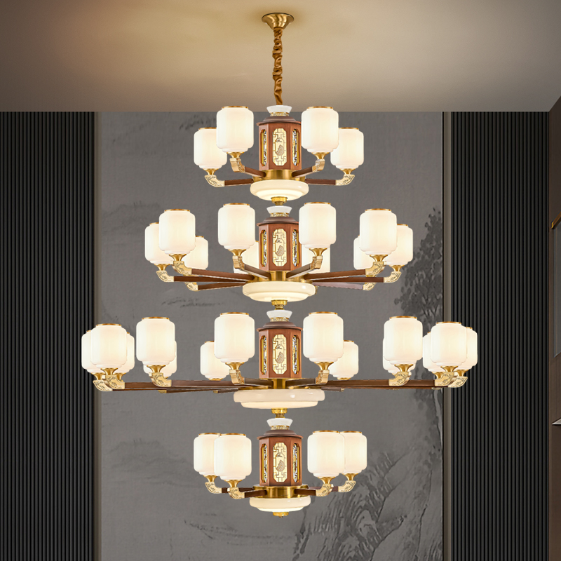 新中式大吊灯全铜红木大气禅意别墅餐厅客厅LED吊灯中山灯具TQ598