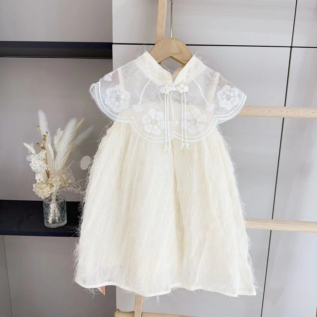 汤圆家童装2024新款韩系重工刺绣披肩流苏连衣裙 XA-189