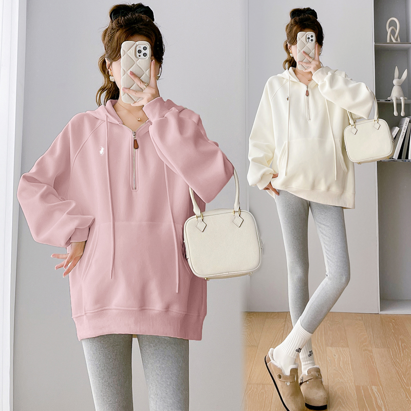 孕妇卫衣中长款宽松连帽减龄秋冬新款中长款长袖百搭孕妇上衣