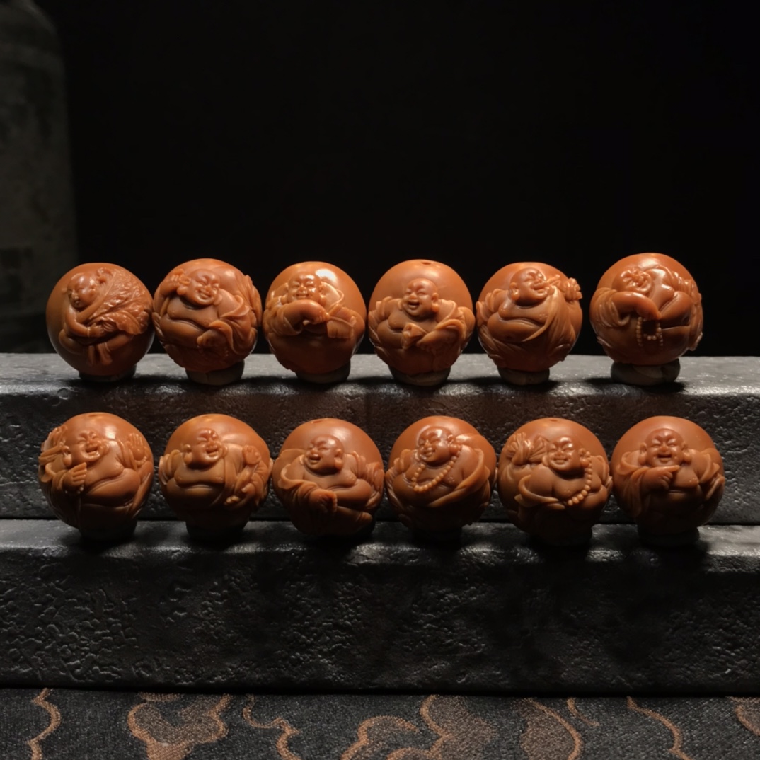 常态核雕【黄晓华】【欢喜自在】苏工手工橄榄核雕手串JY411219