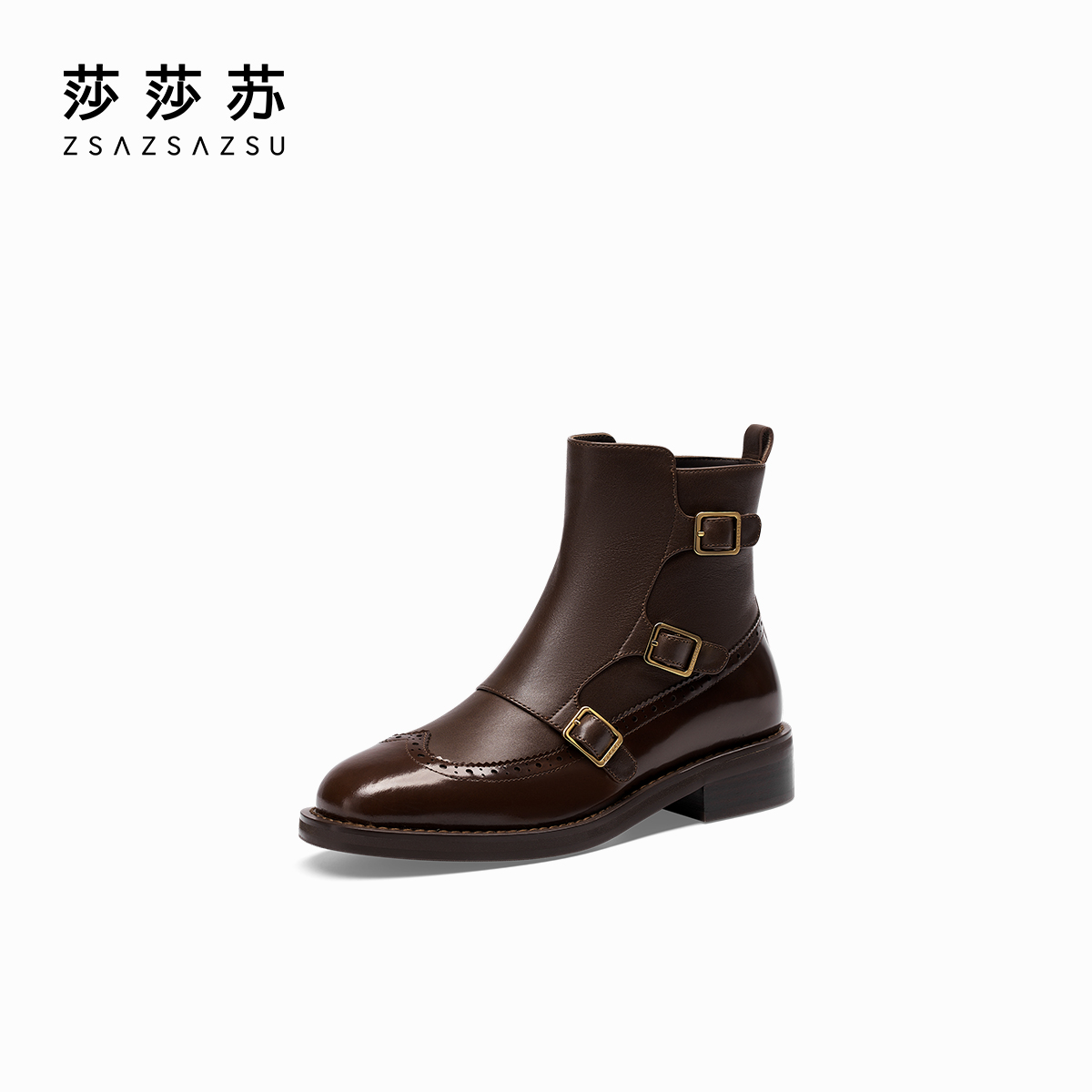 莎莎苏2024秋冬新款复古时装靴女短筒瘦瘦靴切尔西靴ZA54704-40