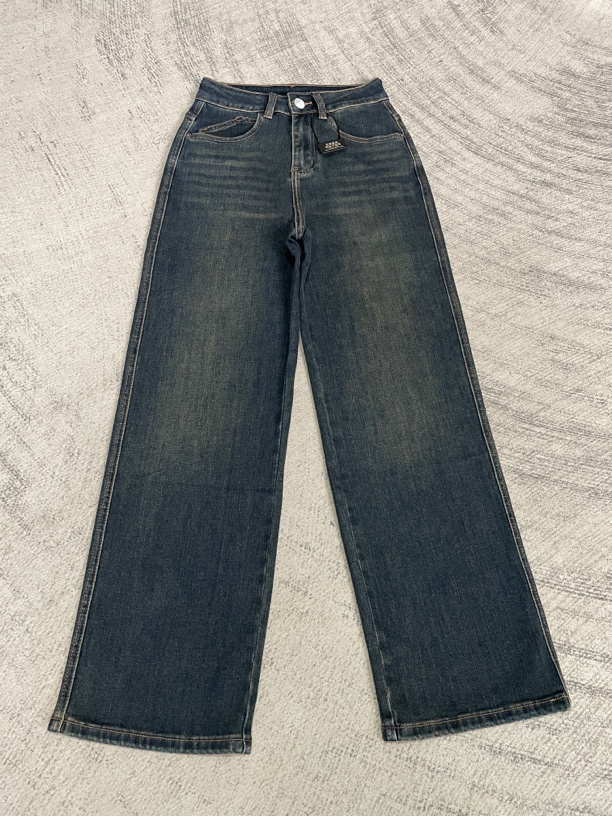 2024年秋季新款窄版阔腿裤休闲宽松百搭时尚显瘦水洗复古高腰