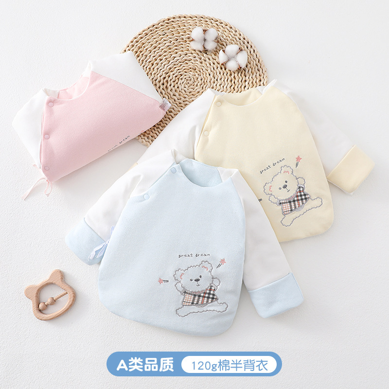 新生儿半背衣夹棉冬季婴儿衣服棉质初生儿和尚服无骨宝宝上衣棉衣