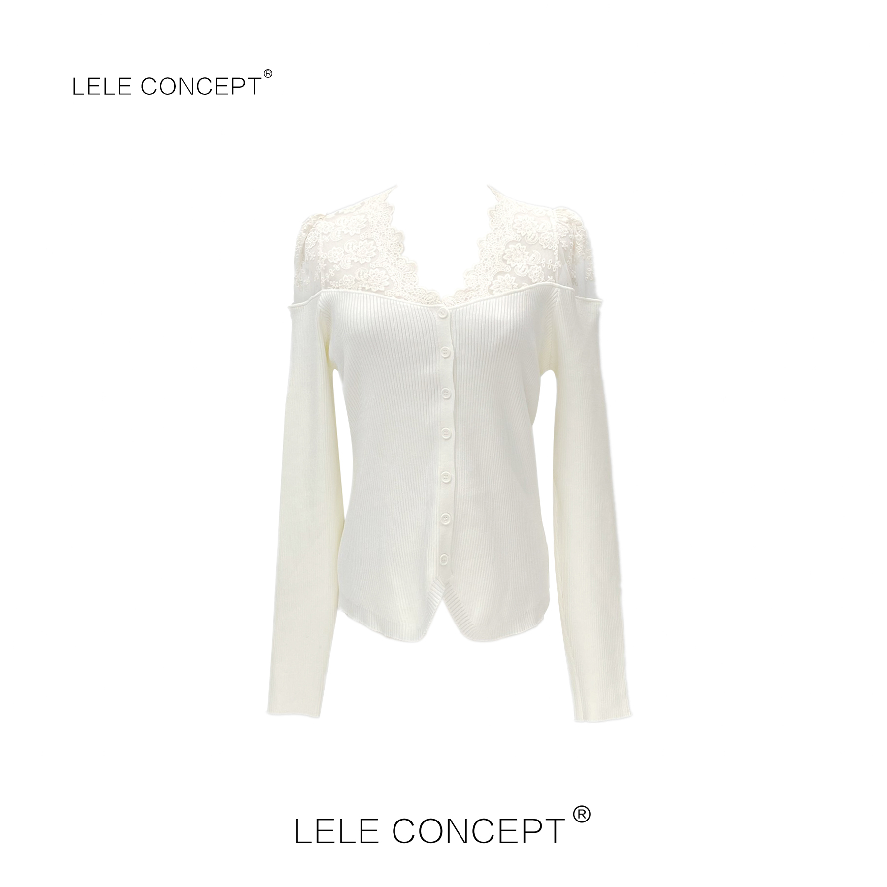 LELE CONCEPT 丨新款法式轻奢款拼接蕾丝针织上衣S0704