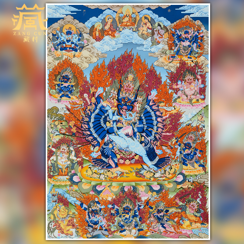 藏村《大威德金刚唐卡挂画》矿物颜料唐卡居家客厅沙发背景墙装饰画