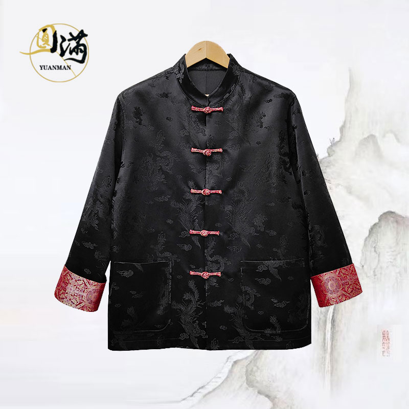 [飞龙乘云]古法平纹黑宋锦桑蚕丝手工盘扣新中式唐装WT4918SJ