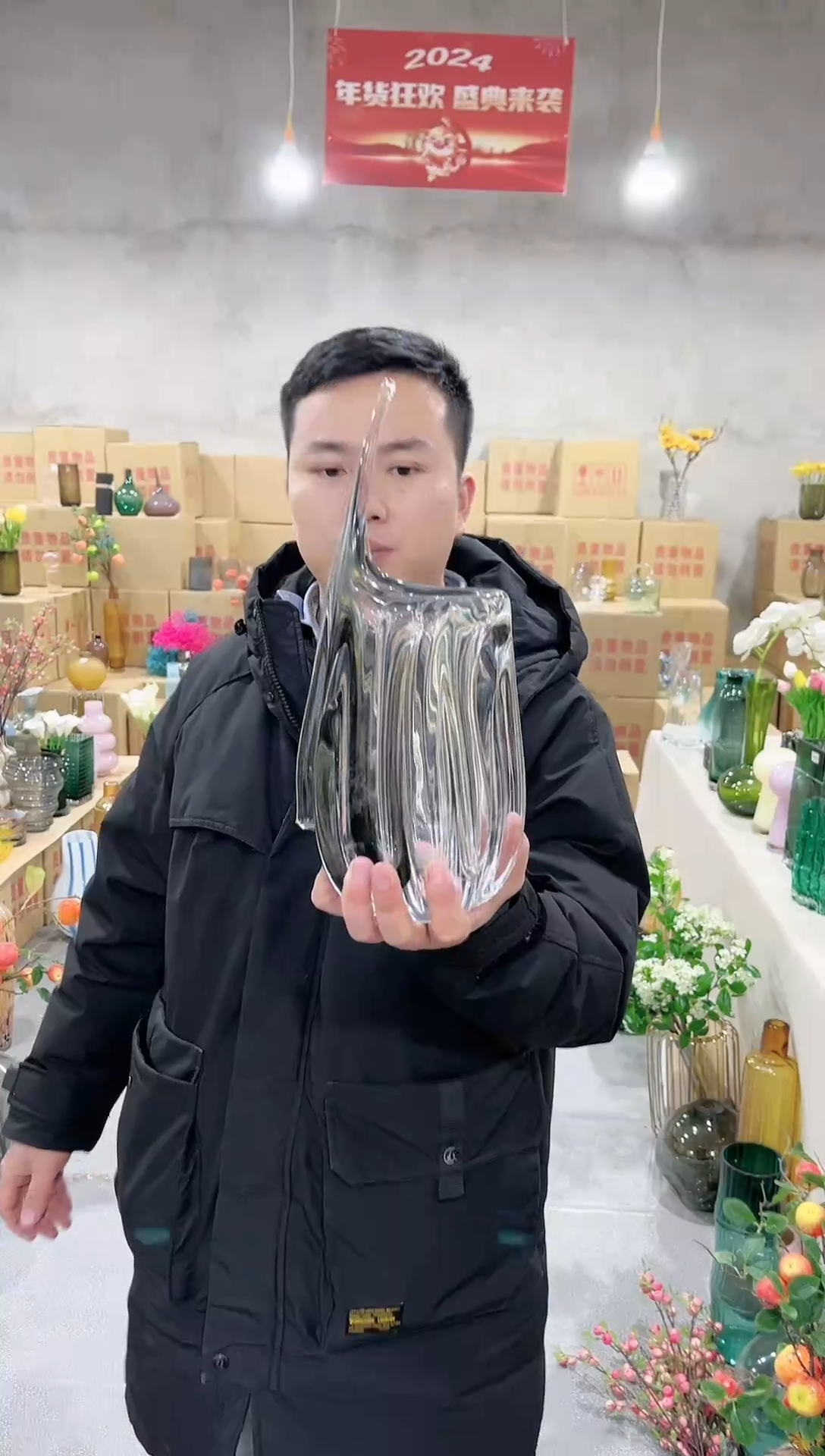 【闪购商品】透明琉璃厚重不规则花瓶
