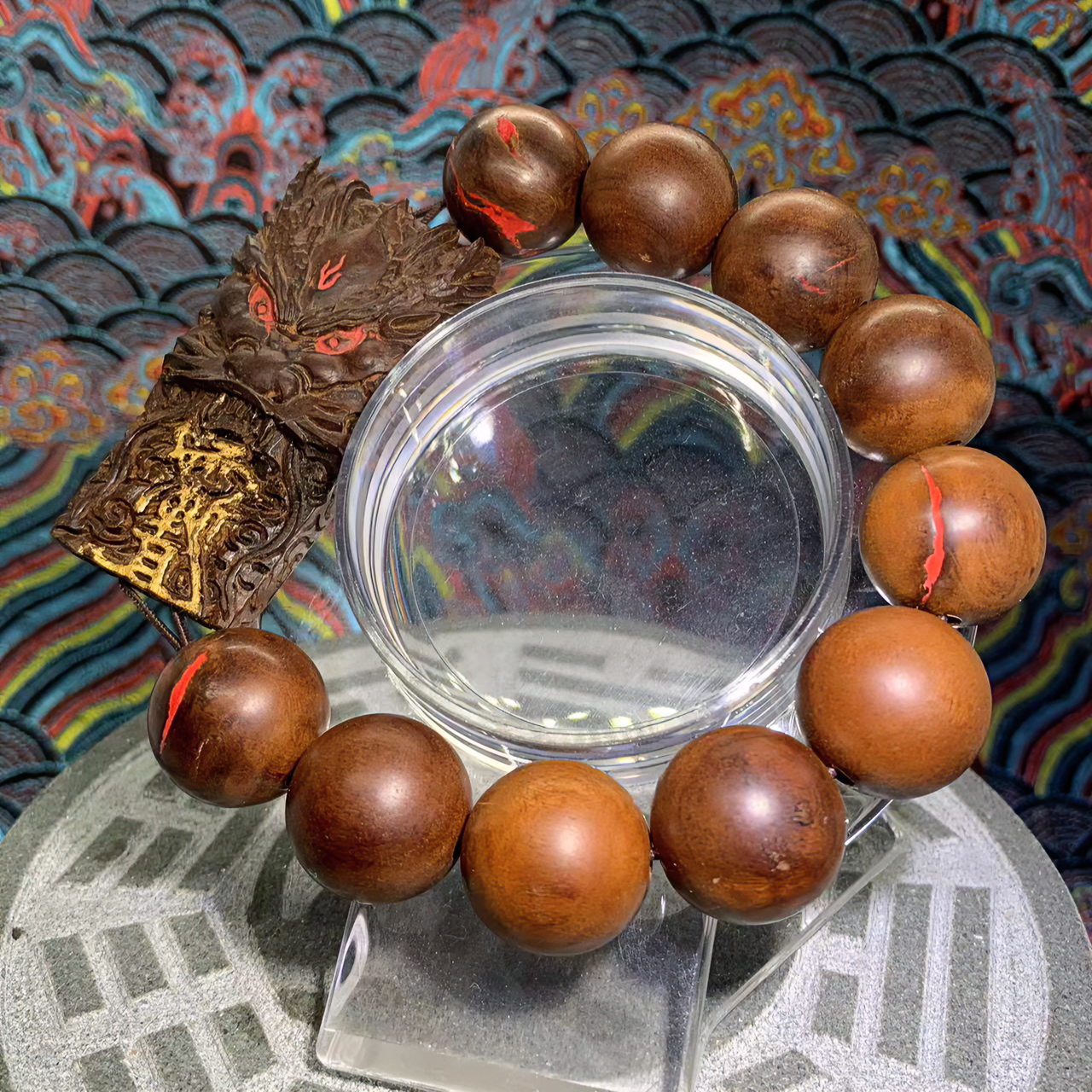 霹雳枣木鲁班纯手工雕刻手串牌【龙头紫薇】