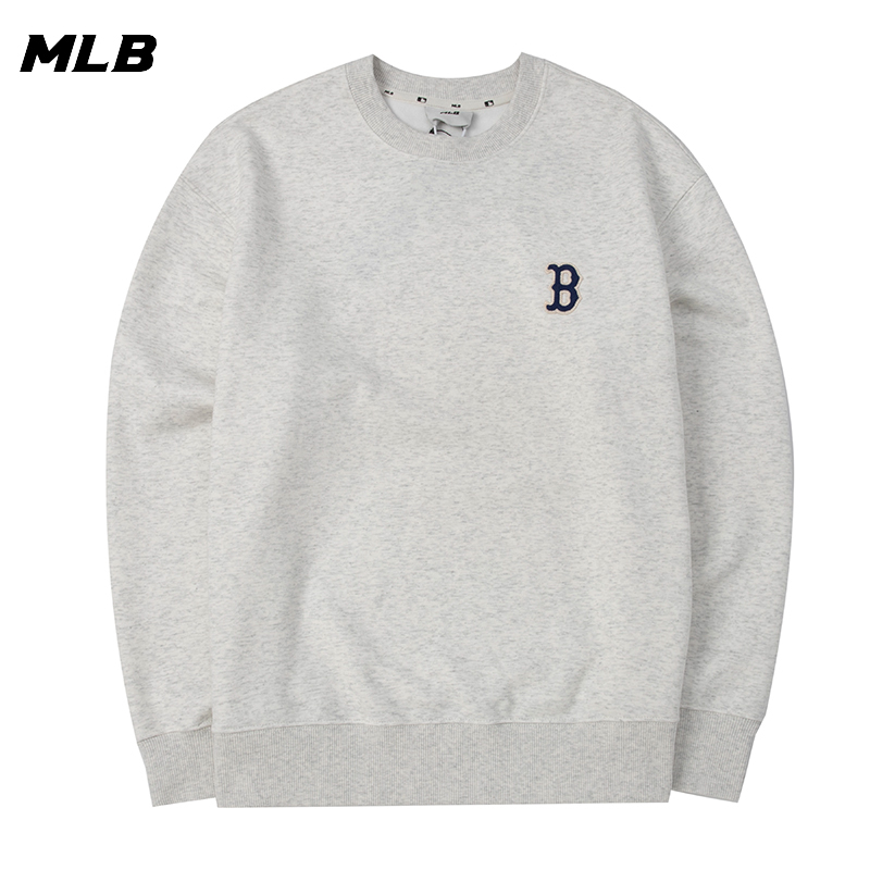 MLB情侣灰色卫衣新款圆领长袖休闲宽松套头衫跑步运动服3AMTB0336