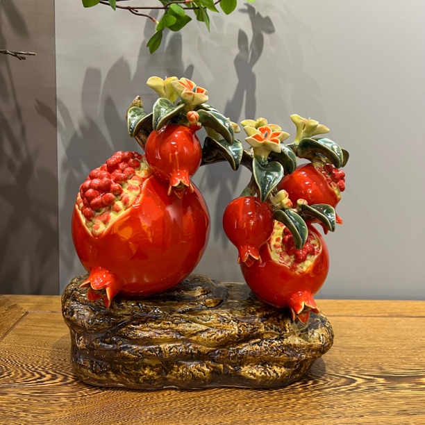 榴开百子多子多福石湾陶瓷工艺品新中式石榴创意桌面摆件祝贺送礼