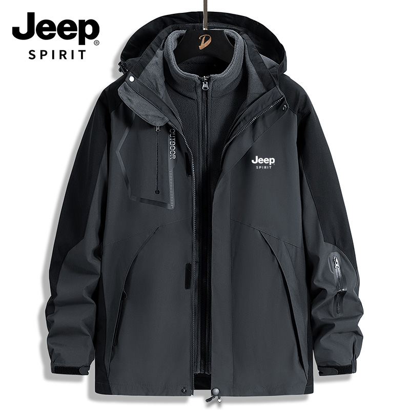 JEEPSPIRIT吉普冲锋衣2025秋冬新款休闲外套男士加绒加厚防风夹克