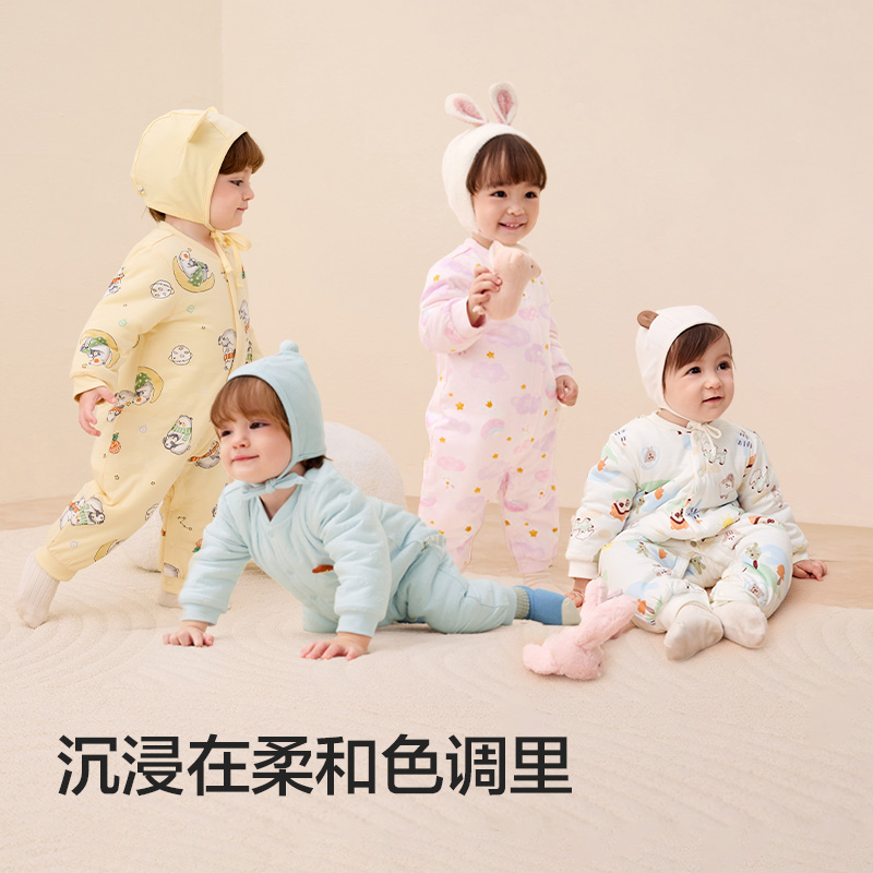 巴拉巴拉新生婴儿衣服男女小童内着连体衣宝宝秋冬夹棉哈衣爬服厚