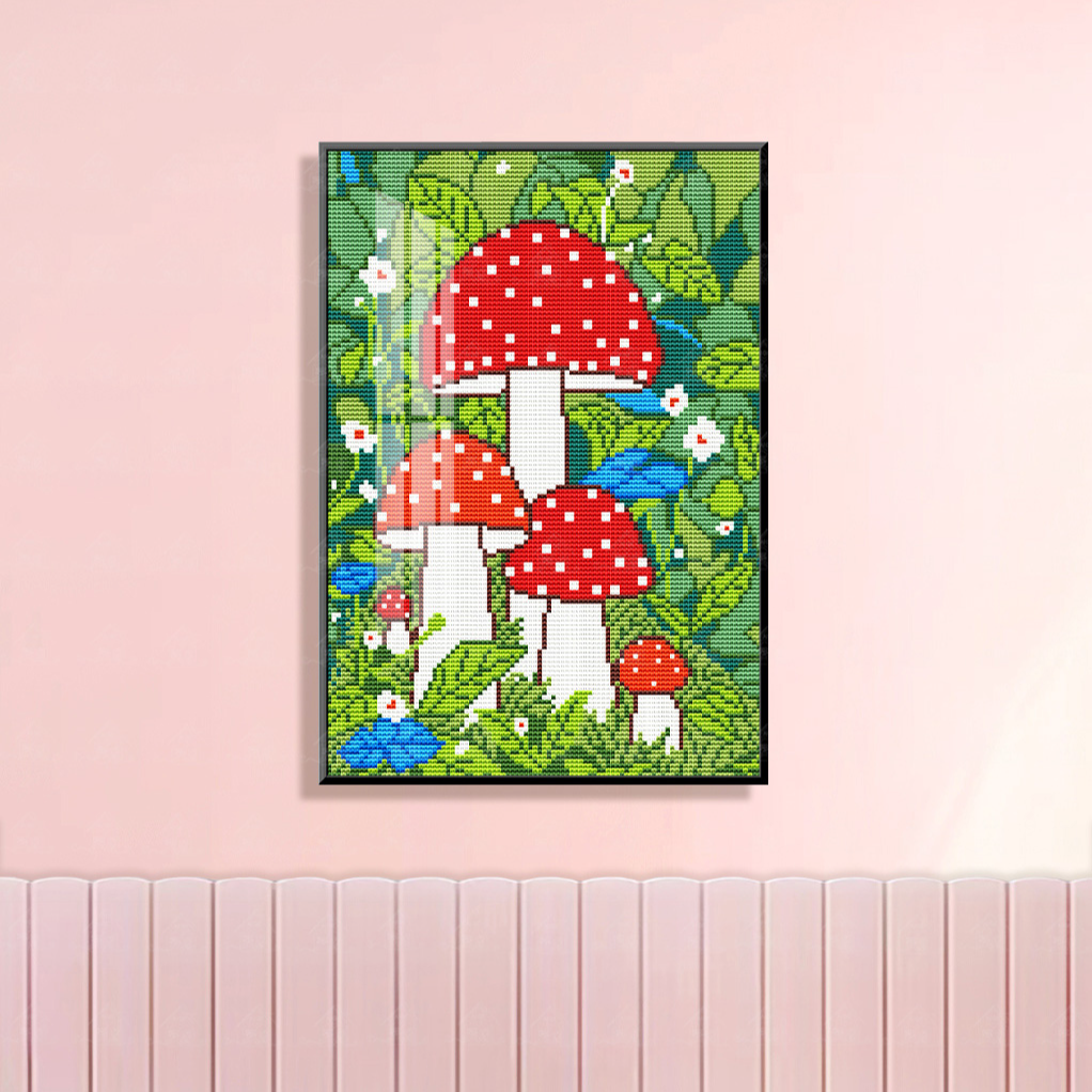爱阁十字绣小蘑菇的夏天2025新款可爱卡通简约小件客厅玄关手工绣