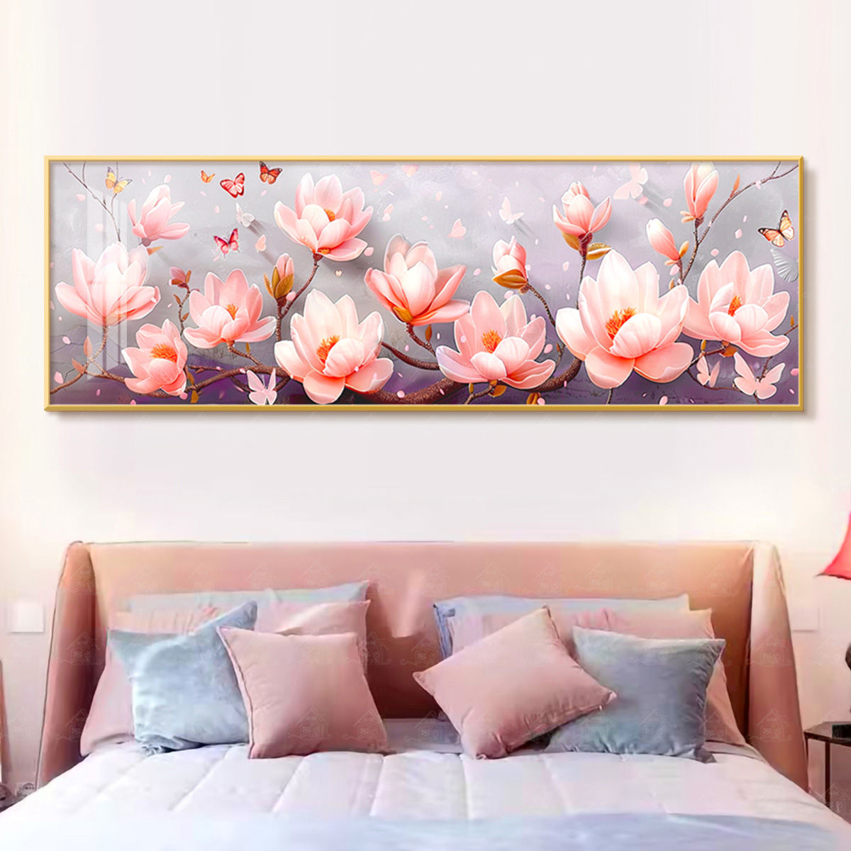 【进口棉布】爱阁十字绣粉色玉兰香韵简约花卉客厅卧室手工线绣清新