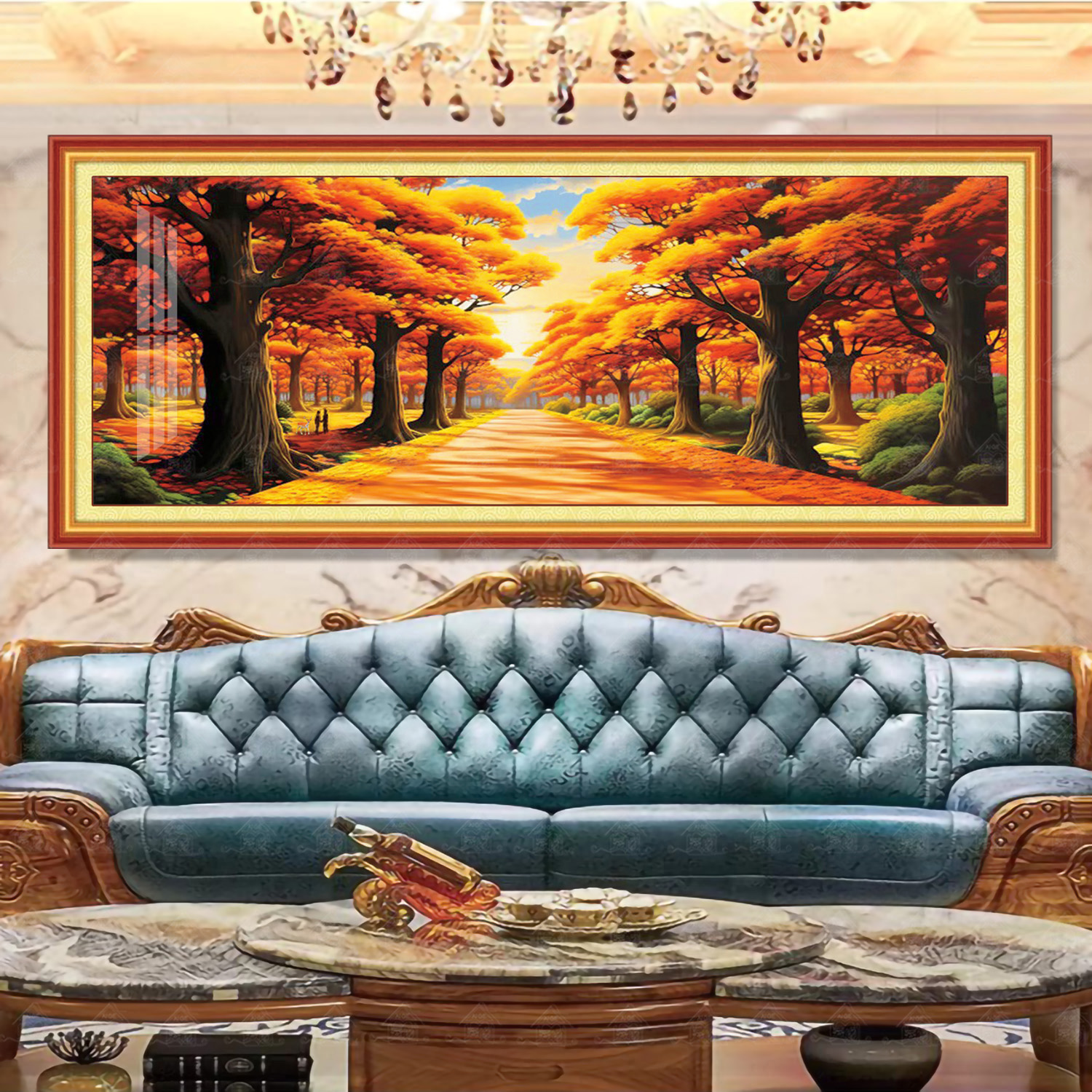 【进口棉布】爱阁十字绣 黄金满地金光大道一鹿相伴 大幅手工线绣D