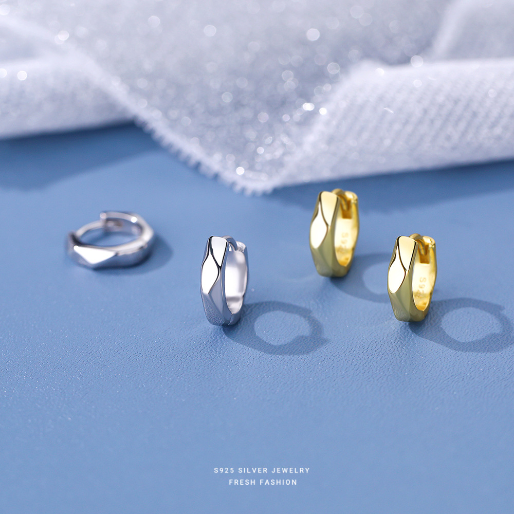 铜合金耳饰 s925纯银简约几何不规则切面耳扣女法式简约百搭个性