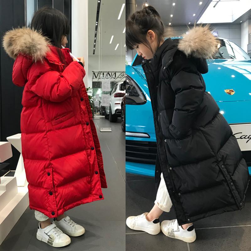 鸭鸭女童羽绒服中长款2023款洋气儿童长款过膝韩版男童冬装加厚羽