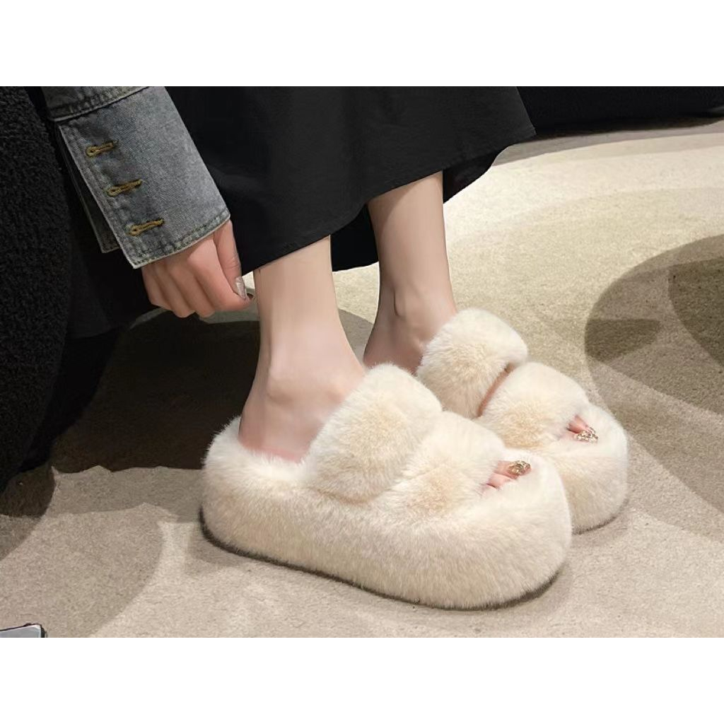新款新款毛毛拖鞋女外穿2023秋冬季新款ins潮网红厚底防滑大码棉