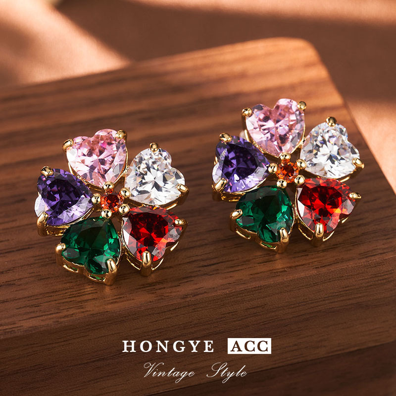 非金属莫桑石耳饰 LK096 中古风Vintage饰品精致镀K金高级感耳钉